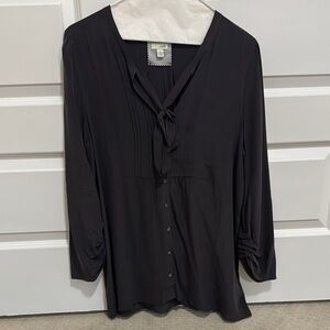 Odille Black 3/4 Sleeve Tie Front Blouse